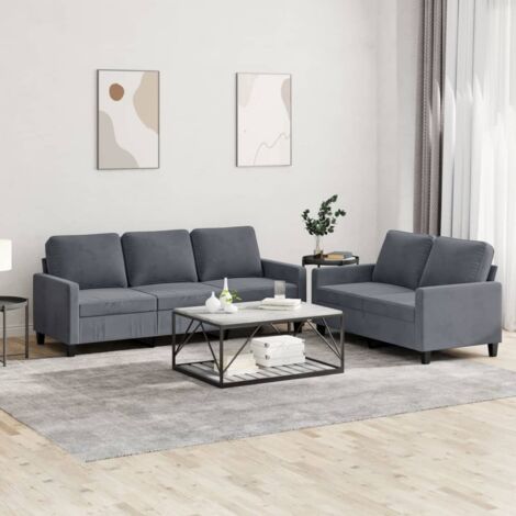 2-teiliges Sofagestell mit Kissen Grau-Weiß Velours