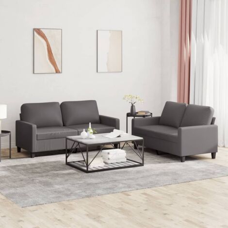 2-teiliges Sofaset mit Kissen Grau Kunstleder