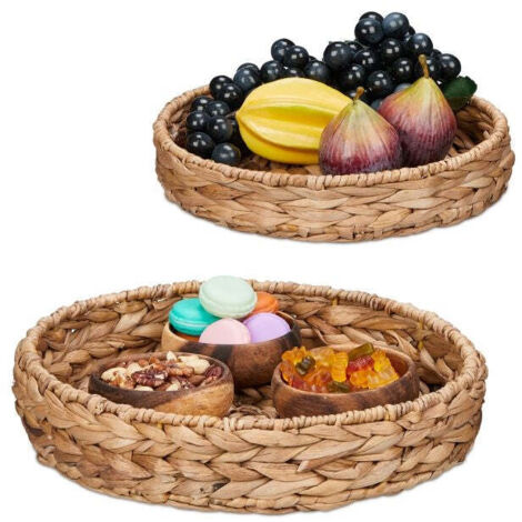 2 teiliges tablett set aus wasserhyazinthe 8841