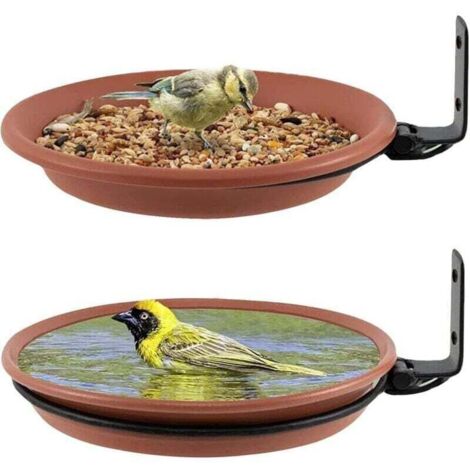 2-teiliges Vogelfutterhaus-Set, XU, Vogelfutterhaus und Vogelbad für den Außenbereich, Balkon-Vogelfutterhaus, Wildvogelfutterspender, Vogelbad (Braun) - KZQ