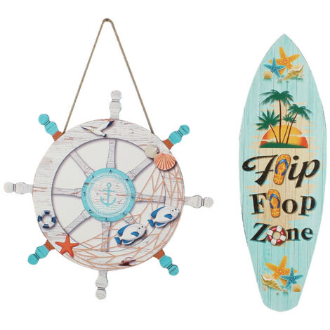 2-teiliges Wanddekor-Set im Strand-Stil, Surf-Holzkunst für Badezimmer, Wohnzimmer, Waschküche oder Spa