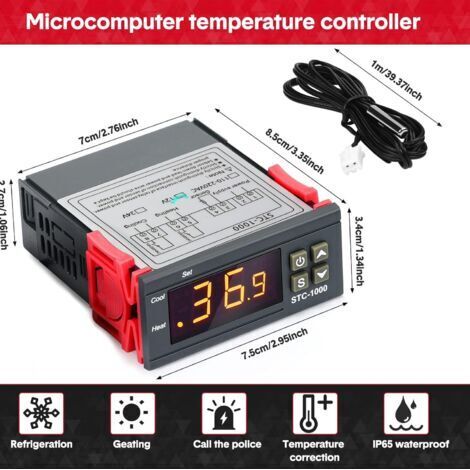 2 termoregolatori digitali AC 110V-220V Termostati digitali in gradi Celsius Regolatori di temperatura Calibrazione della temperatura con sensore 2 uscite a relè (STC-1000)