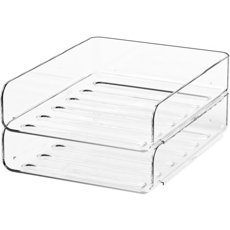 2-Tier Acrylic Paper Tray Organizer - Low-Profile Desk File Sorter for Office/Home, Clear Stackable Letter Tray for Bills, Crafts, Notebooks