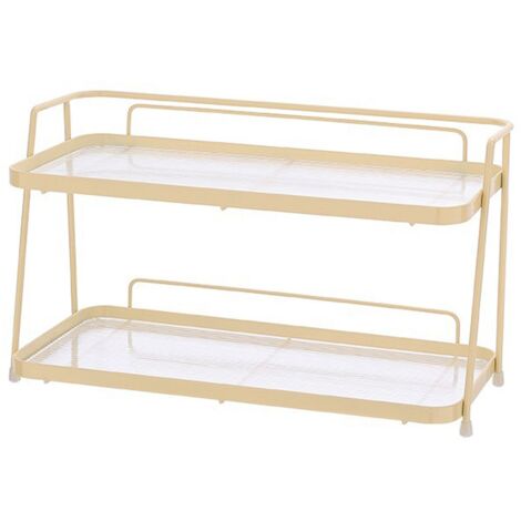 2 Tier Bathroom Countertop Organizer Counter Standing Rack Cosmetic Holder Storage Shelf Cosmetic Organizer Holder Cream Yellow