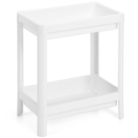 2 Tier Bathroom Floor Storage Shelf with Drain Hole Multifunction Stable Space Saving Standing Storage Rack for Bathroom Kitchen