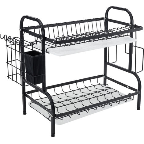2-Tier Black Steel Dish Drying Rack