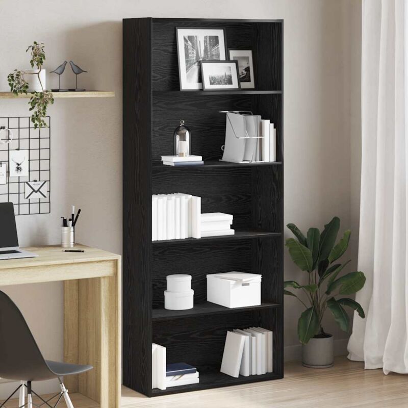 Book Cabinet Black Oak 80x30x189 Cm Engineered Wood Vidaxl