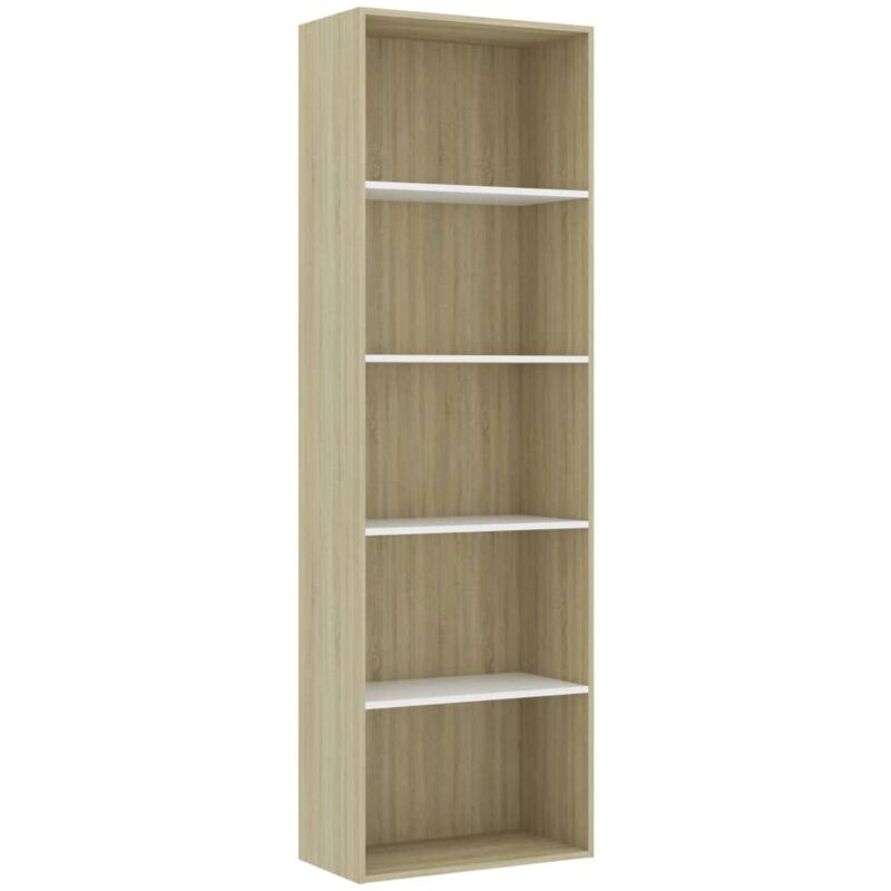 Vidaxl - 5-Tier Book Cabinet White and Sonoma Oak 60x30x189 cm Engineered Wood