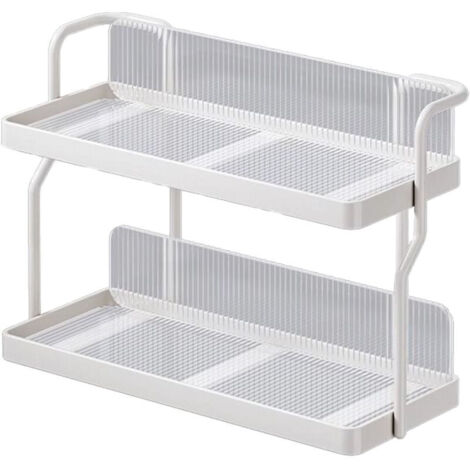 2-Tier Carbon Steel Countertop Organizer for Kitchen, Multifunctional Spice Rack for Bedroom, Bathroom, Closet, Under Sink, Cream White