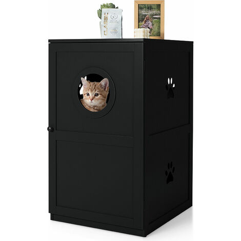 2-Tier Cat House Indoor Pet Crate Litter Box Enclosure Side Storage Cabinet