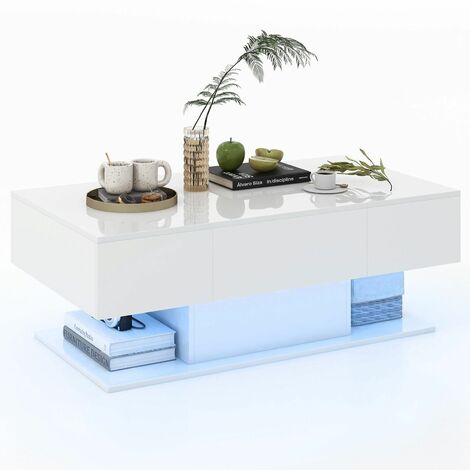 2-Tier Coffee Table Modern Center Table Cocktail Table W/ Adjustable LED light