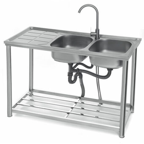 2 Tier Commercial Catering Kitchen Sink Double Bowl Stainless steel Right Hand