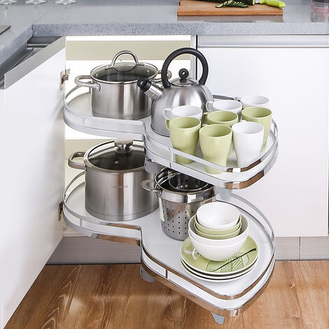 main image of "2 Tier Corner Pull Out Shelving Unit Kitchen Storage Cabinet Tray"