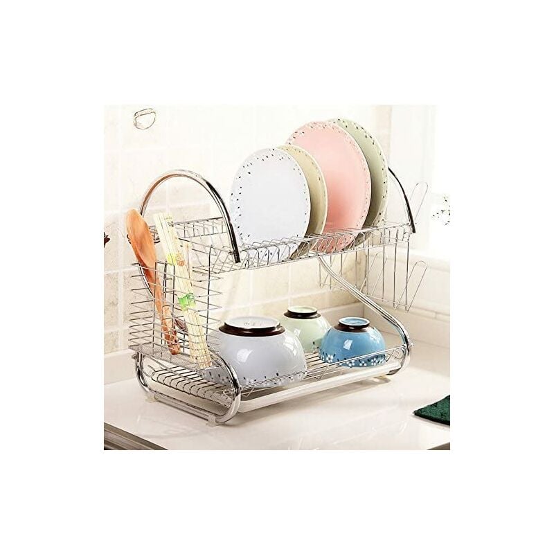 2 Tier Égouttoir Vaisselle Assiette Plat Écuelle Pour Cuisine Argent - Type 1