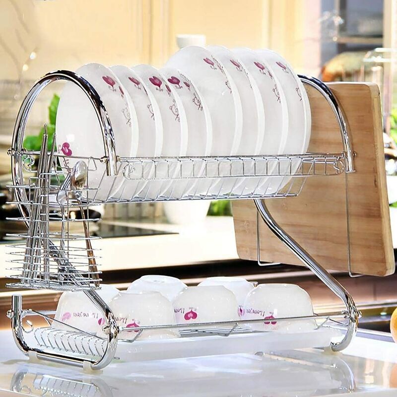 2 Tier Égouttoir Vaisselle Assiette Plat Écuelle Pour Cuisine Argent - Type 2