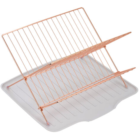 2 Tier Foldable Countertop Dish Drying Rack with Drip Tray