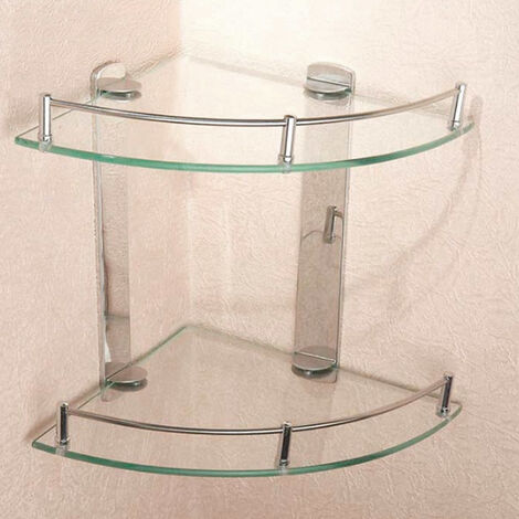 2 Tier Glass Corner Floating Storage Shelves Tidy Bathroom Shower Organizer Rack