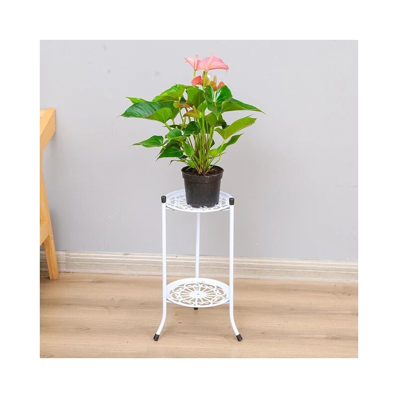 2 Tier High Plant Stand Metal Plant Shelf Stand Floor Standing Flower Stand for Indoor Outdoor white