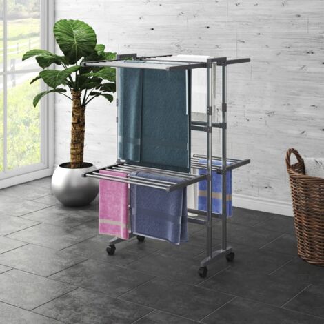 2-Tier Laundry Drying Rack with Wheels Silver 60x70x106 cm vidaXL