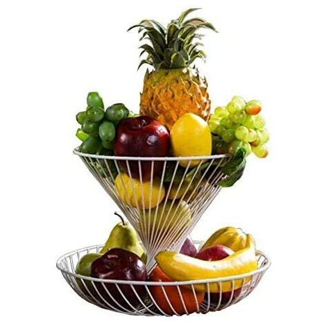 2 tier metal fruit display rack - Fruit basket - Fruit basket - Decorative tray - For more space on the kitchen counter - White