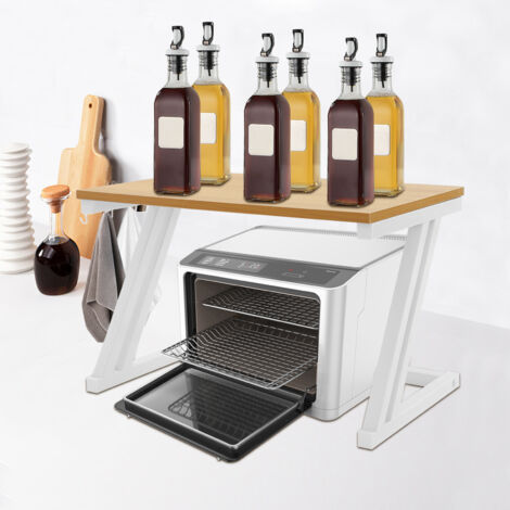 2 Tier Microwave Oven Shelf Kitchen Organizer Rack Metal Counter Stand w/ Hooks