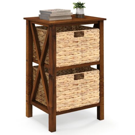 2-Tier Nightstand Sofa Side Table X-Shaped Frames 2-Drawer End Table