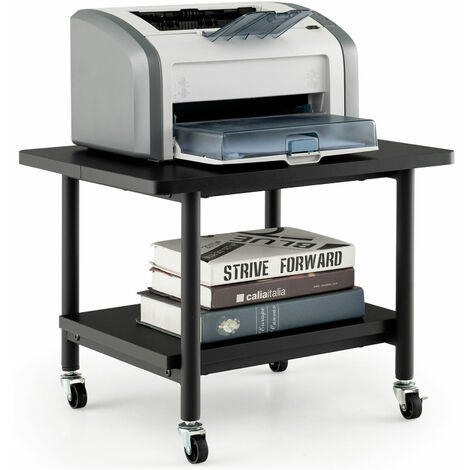 2-Tier Rolling End Table Storage Rack with 4 Wheels Under Desk Printer Table