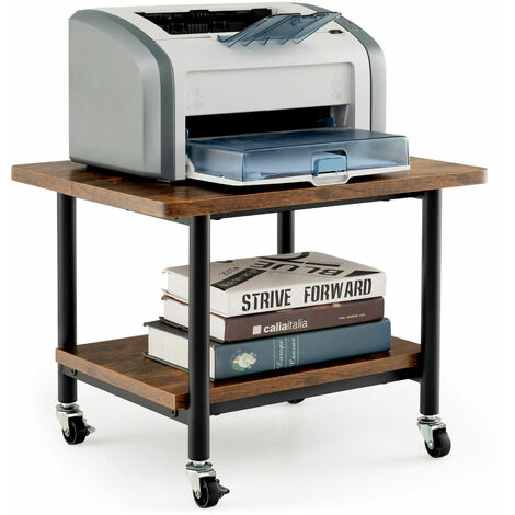 2-Tier Rolling End Table Storage Rack with 4 Wheels Under Desk Printer Table