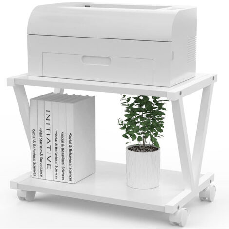 2-Tier Rolling Printer Stand with Wheels, Modern Under Desk Storage Organizer, Desktop Printer Table for Home Office Use