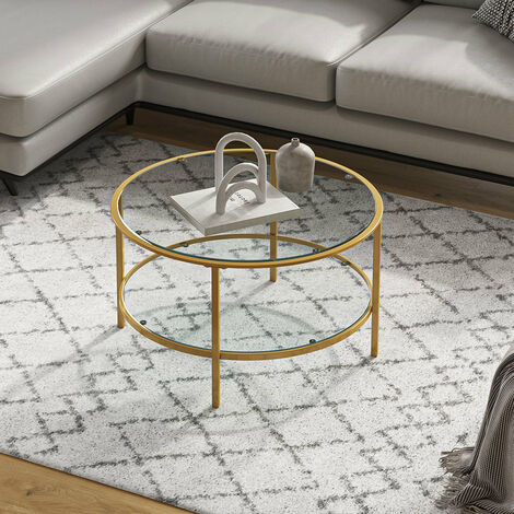 2 Tier Round Glass Coffee Table Side Table Gold Frame