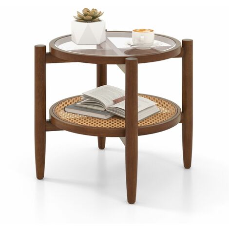 2-Tier Round Side End Table Sofa Beside Accent Coffee Table W/ Storage Shelf