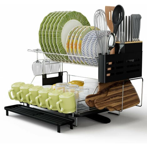 1pc Dish Drying Rack, Large-Capacity Dish Rack For Kitchen Counter,  Rust-Proof Dish Drainer, 2-Tier Kitchen Dish Drying Rack For Dishes,  Knives, Spoons, And Forks