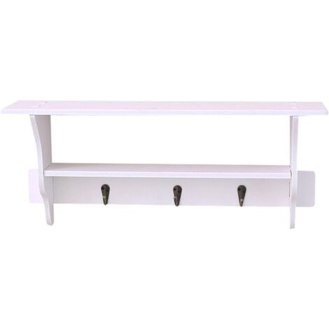 2-Tier Wall-Mounted Coat Rack, Floating Shelves with 3 Metal Hooks, Entryway Organization, Space Saving, for Hallway, Bathroom, Living Room, etc.