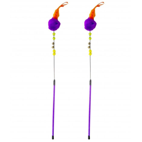 2 Tiges Avec Plumes Globe Pom Pom Jouet Hochet Pour Chats Chat