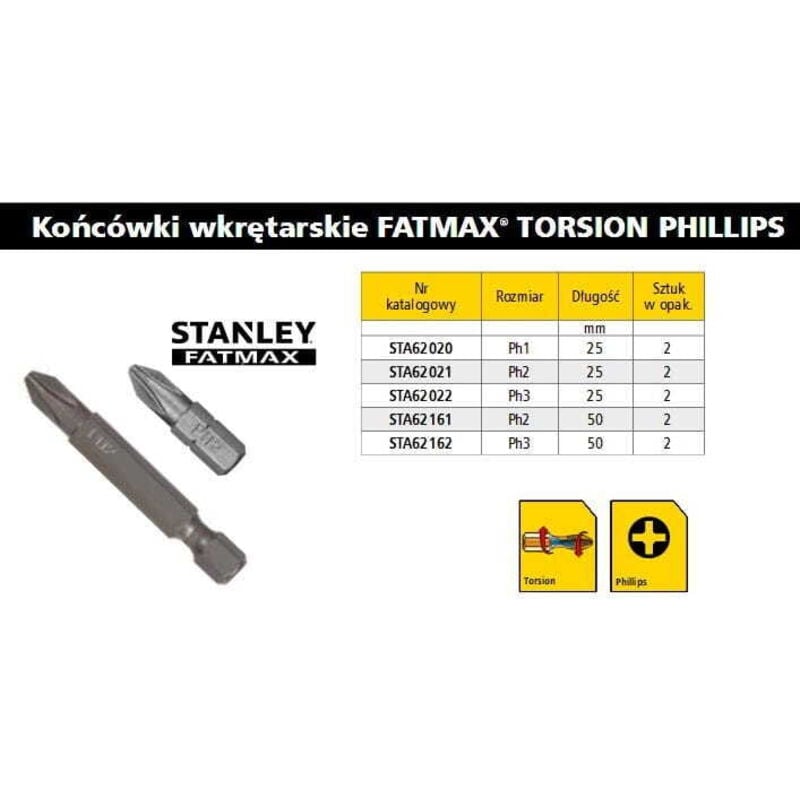 Image of STANLEY SCHRAUBENDREHERSPITZE / BIT PH1 x 25mm / 2 Stk.