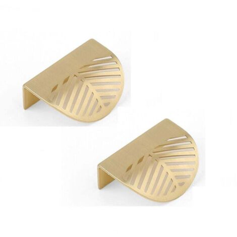 2 tiradores de cajón con forma de hoja de oro de 60 mm, de latón, para muebles y puertas de armarios.