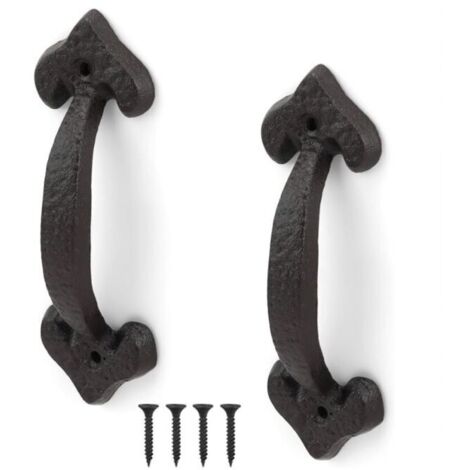 - 2 tiradores de puerta de hierro fundido antiguo, color negro, estilo retro, para puertas corredizas de cobertizos, armarios de garaje