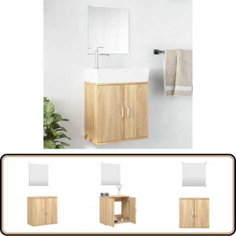2-tlg. Badmöbel-Set Eichen-Optik Holzwerkstoff - Badezimmermöbel - Badschrank - Spiegelschrank - Holzwerkstoff - Eichendesign