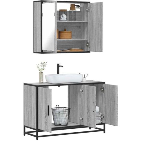 2-tlg. Badmöbel-Set Grau Sonoma Holzwerkstoff vidaXL