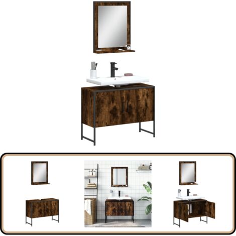2-tlg. Badmöbel-Set Räuchereiche Holzwerkstoff - Badmöbel - Badschrank - Waschtischunterschrank - Badezimmermöbel - Spiegelschrank