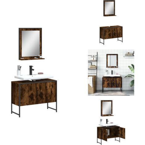 2-tlg. Badmöbel-Set Räuchereiche Holzwerkstoff - Badmöbel - Badschrank - Waschtischunterschrank - Badezimmermöbel - Spiegelschrank
