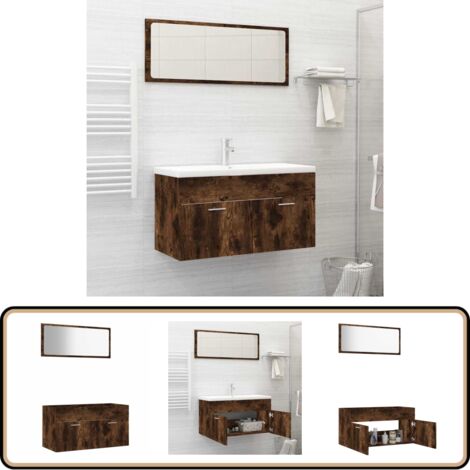2-tlg. Badmöbel-Set Räuchereiche Holzwerkstoff - Badmöbel Set - Holzschrank - Waschbeckenunterschrank - Spiegelschrank - Badezimmermöbel