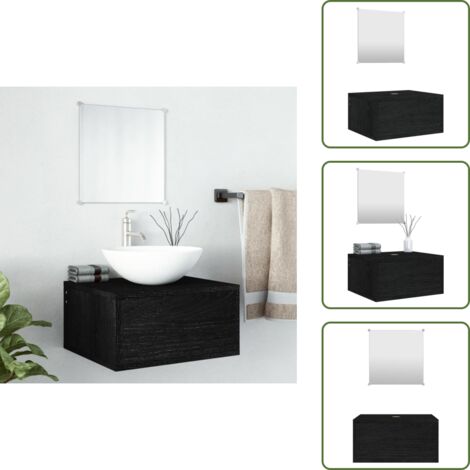 2-tlg. Badmöbel-Set Schwarz Holzwerkstoff - Badezimmermöbel - Badschrank - Spiegelschrank - Schwarzes Badmöbel - Wandhängender Badschrank