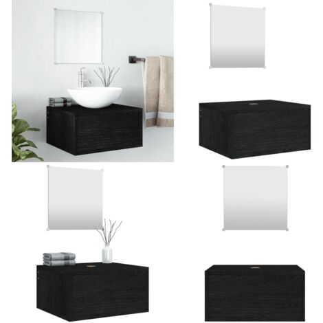 2-tlg. Badmöbel-Set Schwarz Holzwerkstoff - Badezimmermöbel - Badschrank - Spiegelschrank - Schwarzes Badmöbel - Wandhängender Badschrank - Home & Living