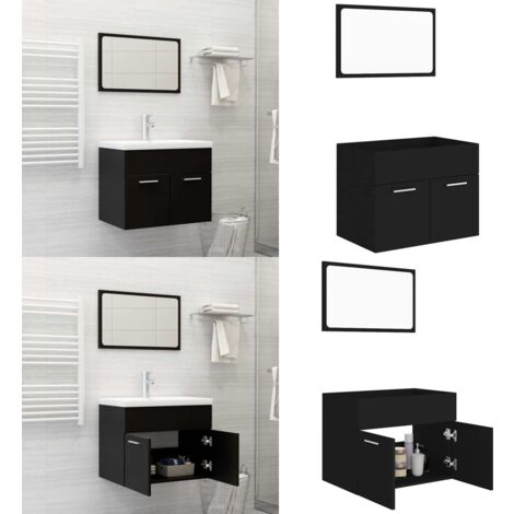 2-tlg. Badmöbel-Set Schwarz Holzwerkstoff - Badmöbel Set - Schreibtisch - Spiegelschrank - Badezimmermöbel - Wandregal - Home & Living