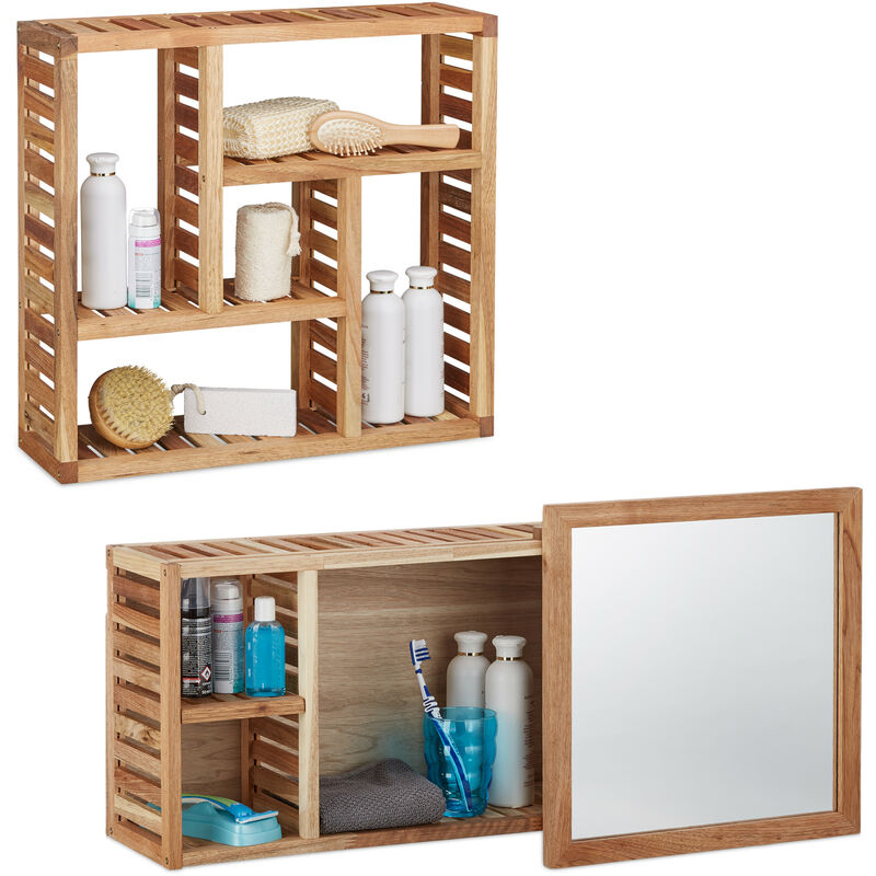 2 Tlg Badregal Set Walnuss Wandregal Mit 5 Fachern Badezimmerschrank Mit Spiegel Holzschrank Natur Geoltes Holz 9100221739981