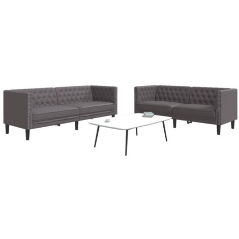 2-tlg. Chesterfield-Sofa-Set Grau Kunstleder vidaXL