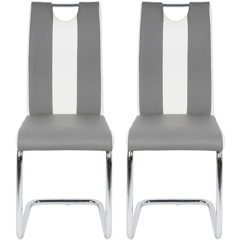 2 tlg Esszimmerstühle Set Freischwinger Stühle Schwingstuhl Hochlehner Esszimmer Grau und weiß