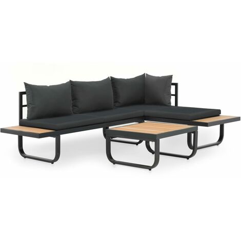 2-tlg. Garten-Ecksofa-Set mit Auflagen Aluminium WPC vidaXL83623