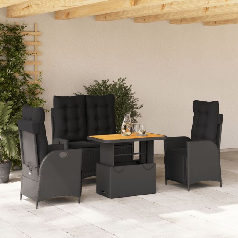 4-tlg. Garten-essgruppe Mit Kissen Schwarz Poly Rattan - Vidaxl